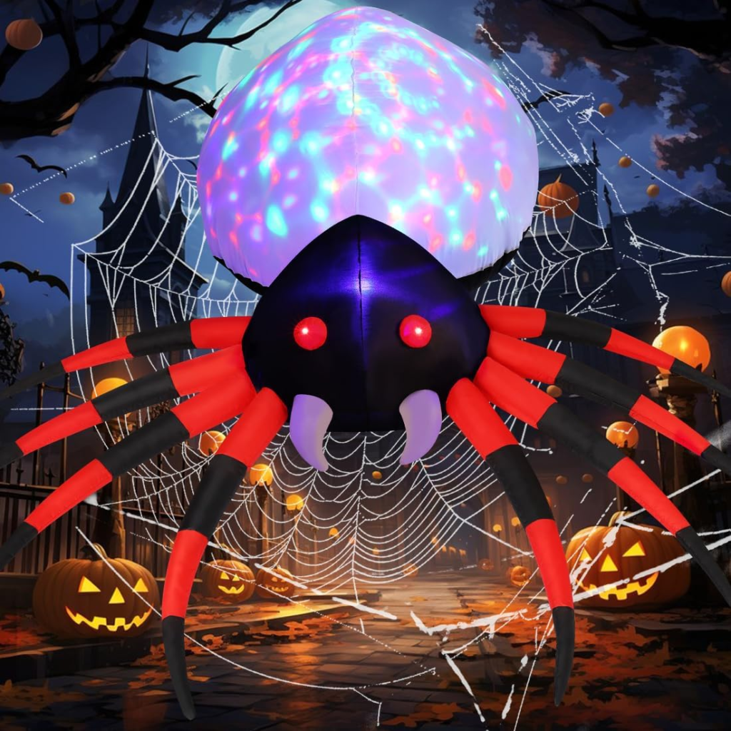8 FT Width Halloween Inflatables Spider - Blow up Yard Decorations with Magic Light - Halloween Outdoor Inflatables for Yard Garden Lawn Decor