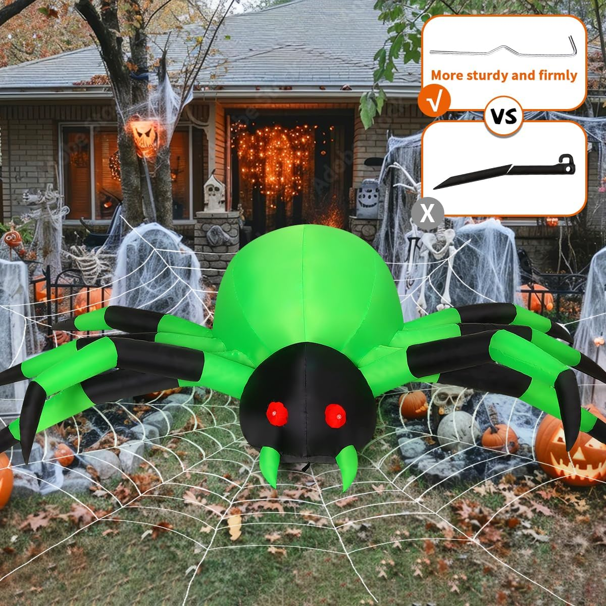 9FT Halloween Inflatables Decorations Green Spider Yard Leds Decor - Image 5
