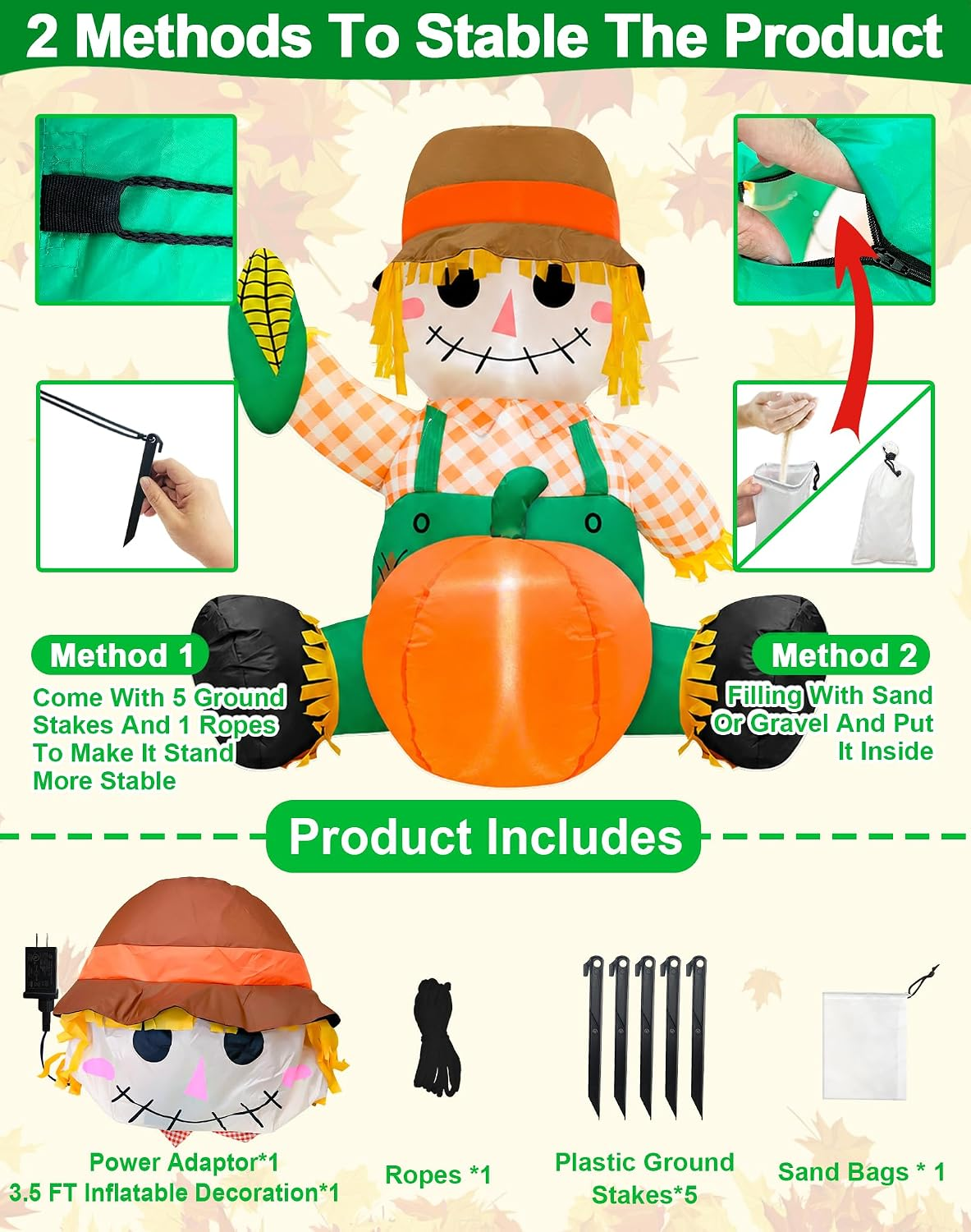 3.5FT Fall Thanksgiving Inflatables Outdoor Decorations with Built-In Leds - Image 3