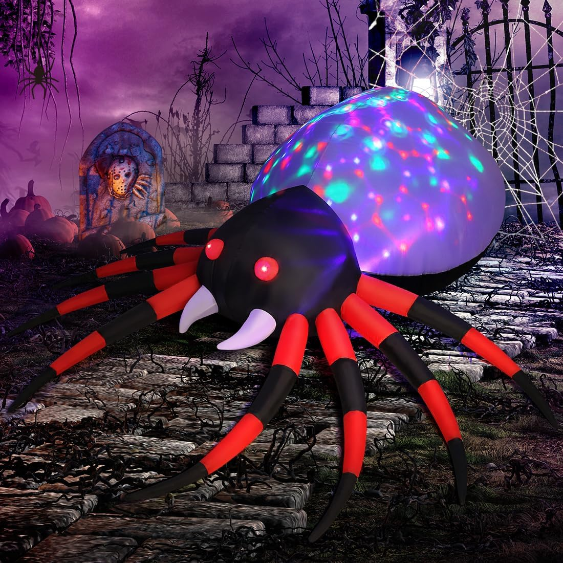 8 FT Width Halloween Inflatables Spider - Blow up Yard Decorations with Magic Light - Halloween Outdoor Inflatables for Yard Garden Lawn Decor - Image 3