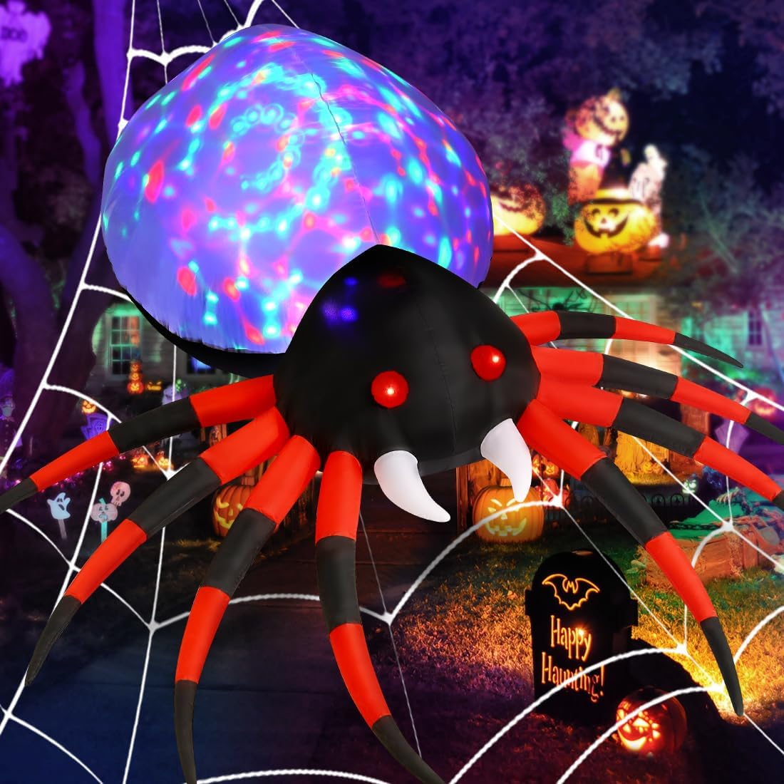 8 FT Width Halloween Inflatables Spider - Blow up Yard Decorations with Magic Light - Halloween Outdoor Inflatables for Yard Garden Lawn Decor - Image 2