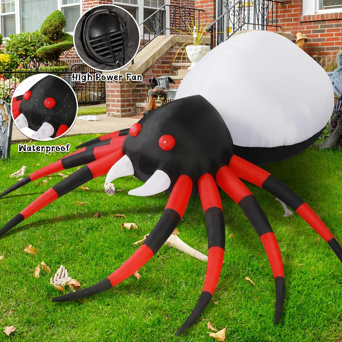 8 FT Width Halloween Inflatables Spider - Blow up Yard Decorations with Magic Light - Halloween Outdoor Inflatables for Yard Garden Lawn Decor - Image 5