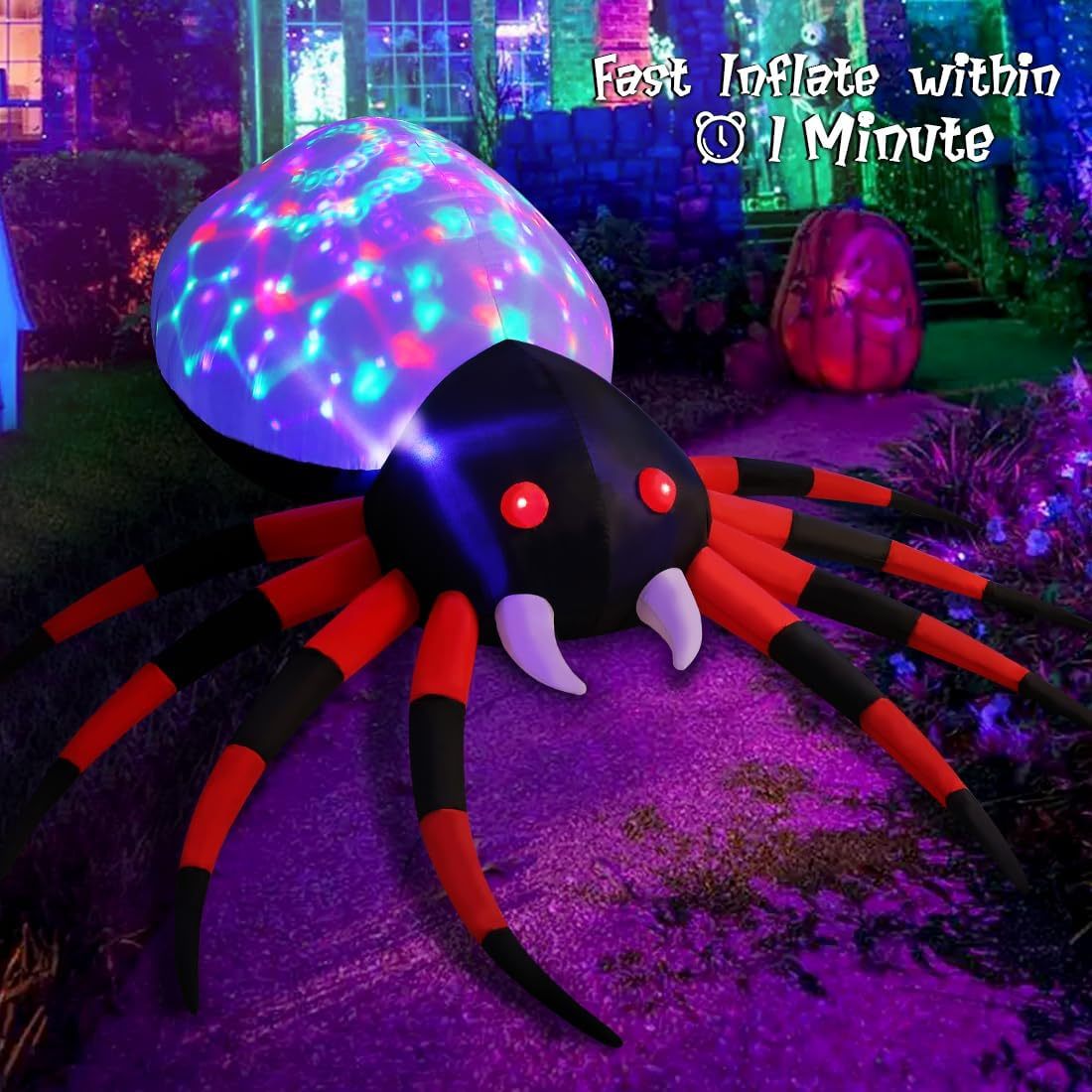 8 FT Width Halloween Inflatables Spider - Blow up Yard Decorations with Magic Light - Halloween Outdoor Inflatables for Yard Garden Lawn Decor - Image 4