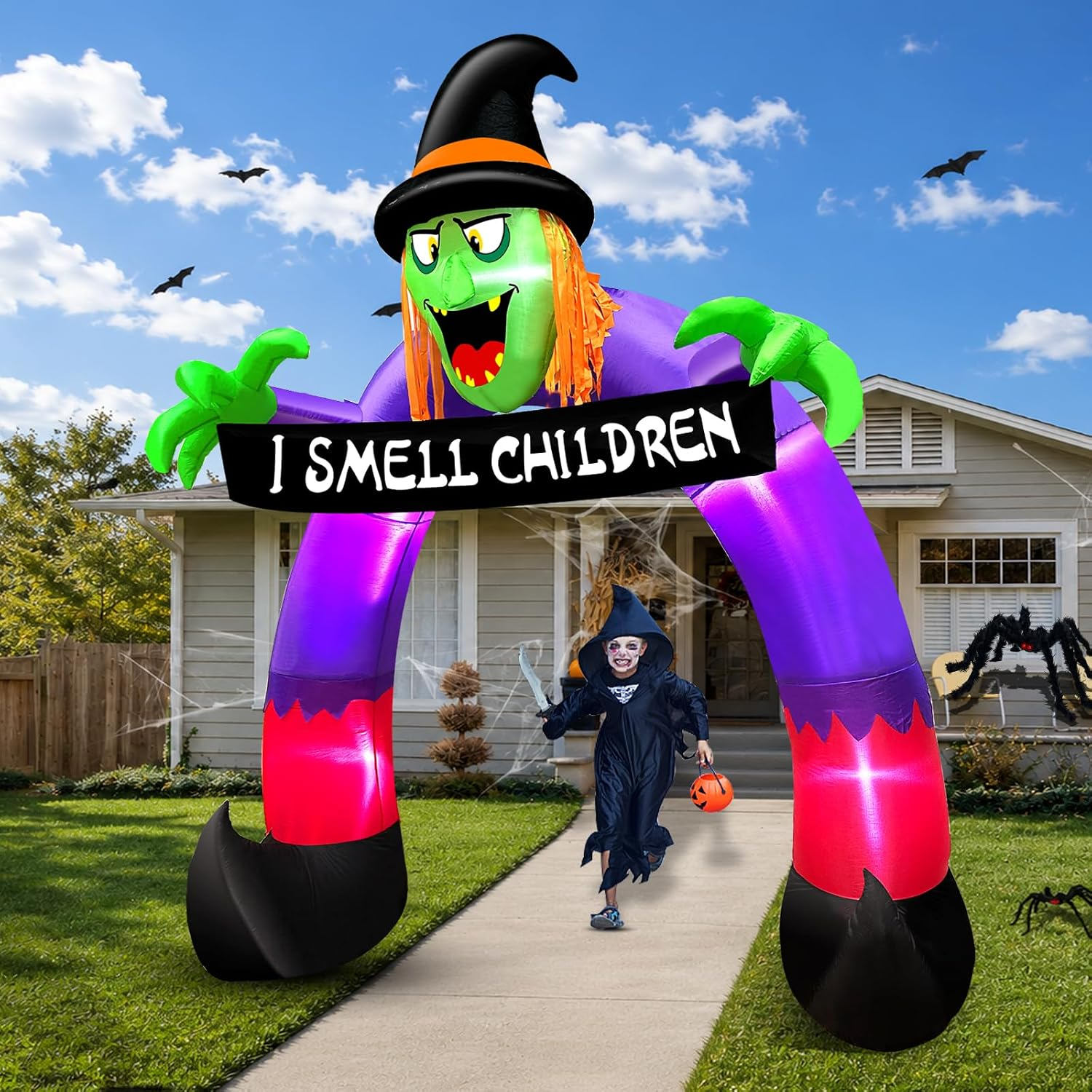 8Ft Halloween Inflatables Outdoor Decorations Witch Holds Banner Archway - Image 5