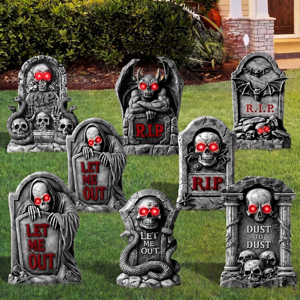 8 Pack 16" Halloween Tombstones Outdoor Graveyard Decorations