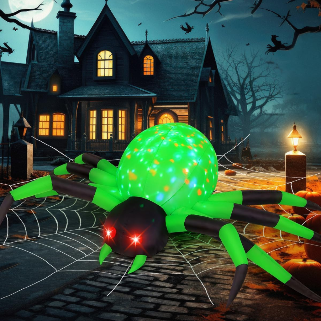 9FT Halloween Inflatables Decorations Green Spider Yard Leds Decor
