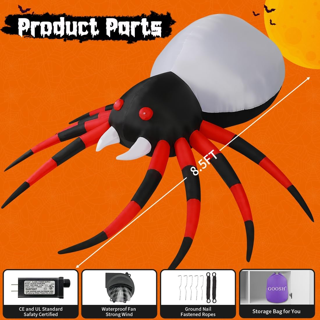 8 FT Width Halloween Inflatables Spider - Blow up Yard Decorations with Magic Light - Halloween Outdoor Inflatables for Yard Garden Lawn Decor - Image 6