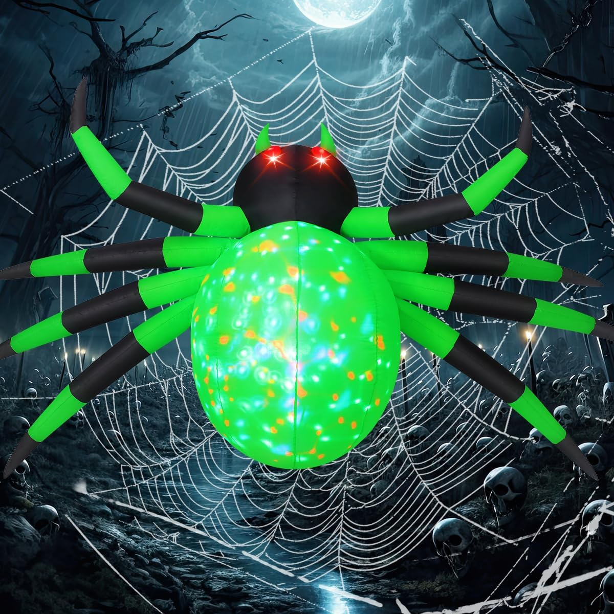 9FT Halloween Inflatables Decorations Green Spider Yard Leds Decor - Image 2