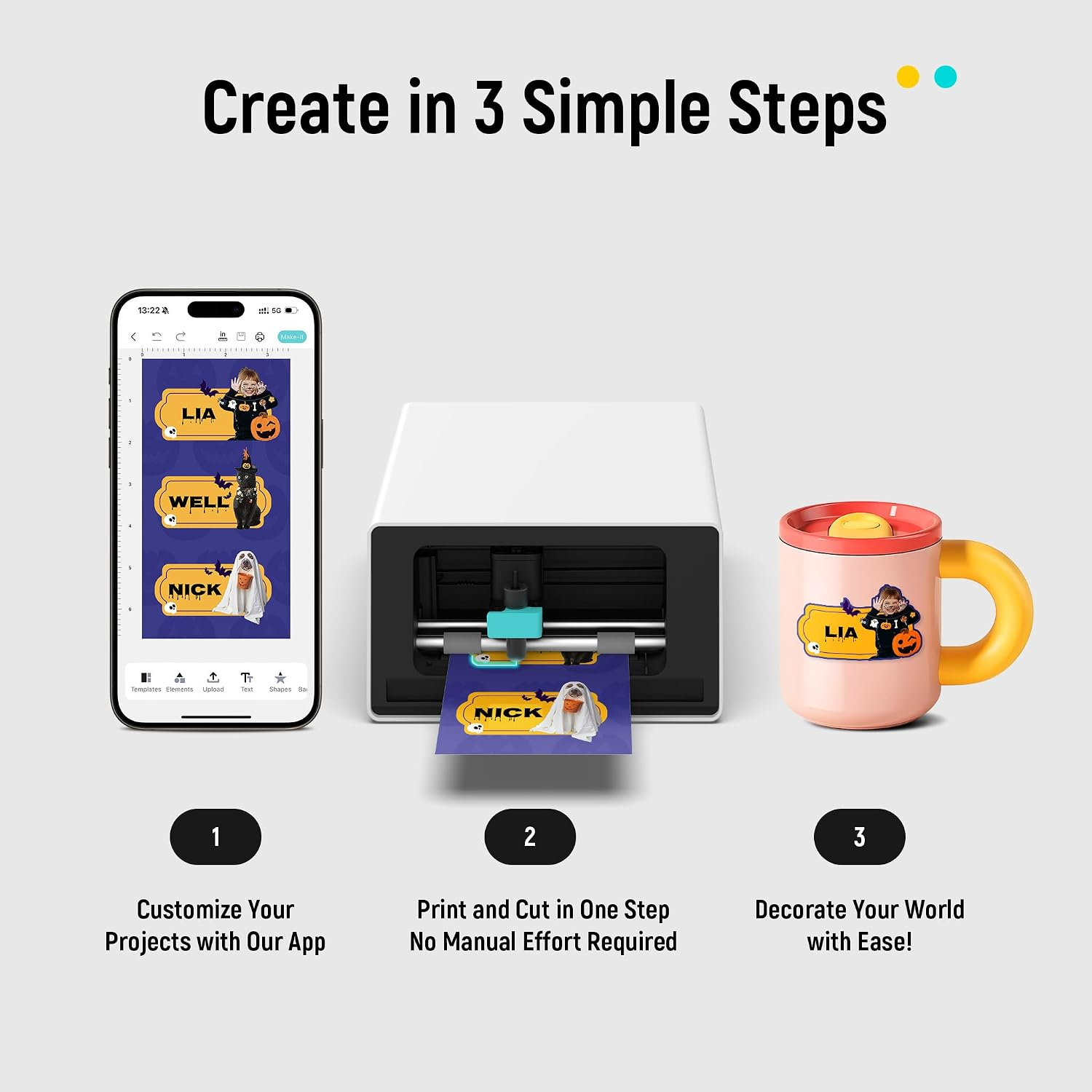 Pixcut S1 Color Sticker Printer & Cutting Machine - All-In-One Sticker Maker for DIY Crafts, Custom Labels & Gifts. Thermal Dye-Sublimation Photo Printer, 300 DPI, Precise AI Auto-Cutting - Image 3